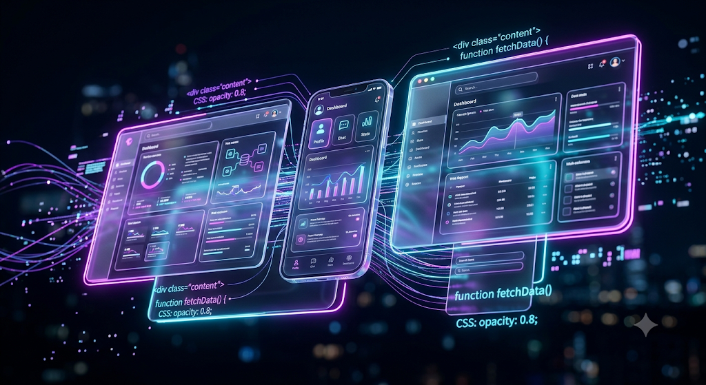 Floating custom app interfaces with code and data views